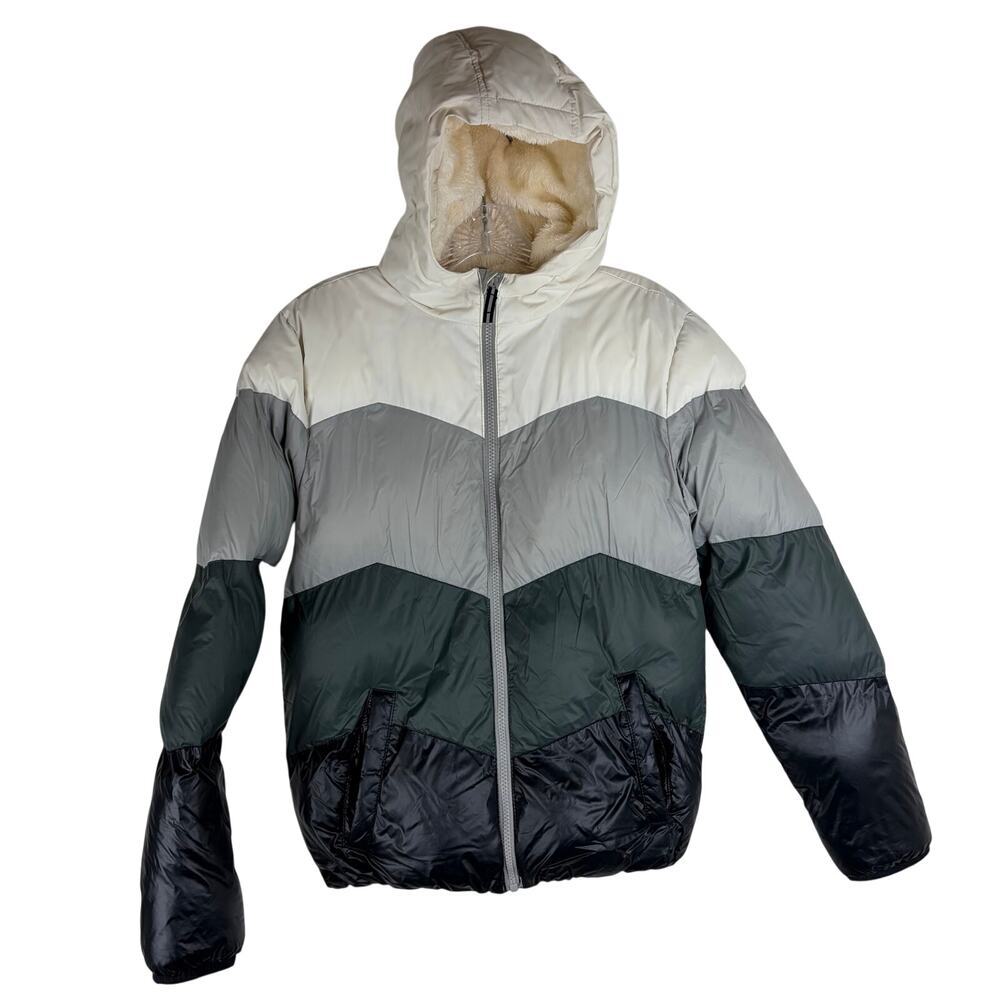 Cat & Jacket Boys Puffer Jacket Size XL Sherpa‎ LIned Grey Hooded Full Zip
